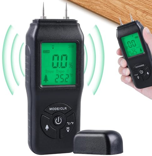 GOEDCH Medidor Humidímetro Digital: Medidor de Humedad de Madera Portátil, Medidor Humedad Pared Digital con Pantalla LED, Medidor Humedad con 2 Pines Sensor para Leña, Madera, Madera, Ladrillo