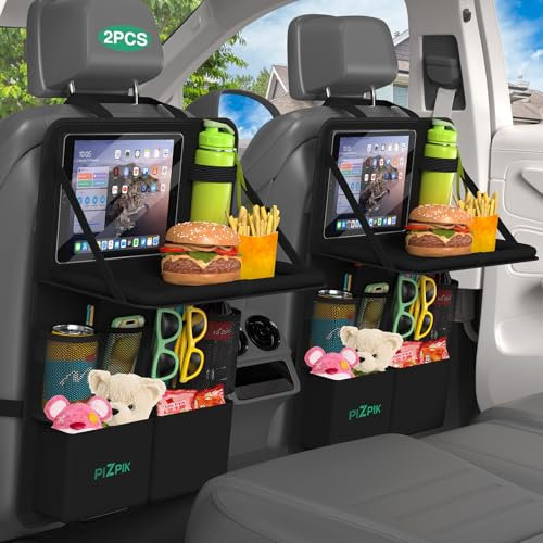 Plzpik Auto Organizer,2 Große Rückenlehnenschutz,Autositz Organizer Kinder mit Klapptisch, 12 Taschen,wasserdichter Rücksitzschutz für Kinder, Auto Reisezubehör Organizer (Schwarz, 2 Stück)
