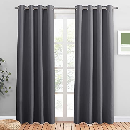 PONY DANCE Vorhang Grau Blickdicht H 200 x B 132 cm Wohnzimmer Gardinen mit Ösen Verdunklungsvorhänge Thermovorhang Hitzeschutz Tür Blackout Curtains for Bedroom