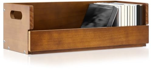 CroBlissful 1 Set Wooden CD Storage Box Holder Racks with Carrying Handles, Cassette Tape Display Stand, Organizer Shelf for DVDs, Movie Cases (Brown), Can Store up to 36 Pcs