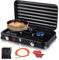 Cocina a Gas Camping 2 Fuegos 4,4kW - Portátil Hornillo Gas GLP Exterior con Encendido Automático, Regulador 37mbar + Manguera PVC 150cm, Quemador Exterior para Senderismo, Acampada, Barbacoa
