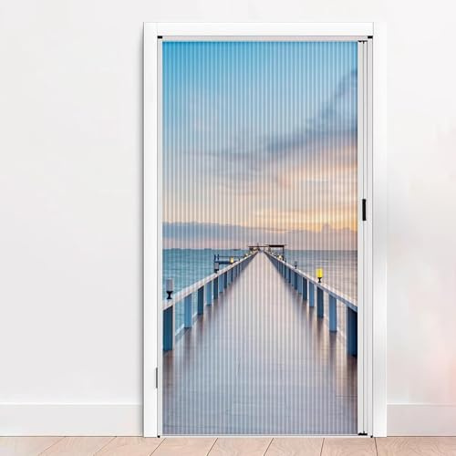 Puerta corredera plegable acordeon Interior Sin Taladrar Puertas de Interior Multipliegue, Retráctil Plegable Puerta de Nido de Abeja con Cortina Estampada, Comedor/Despensa/Cocina Separador