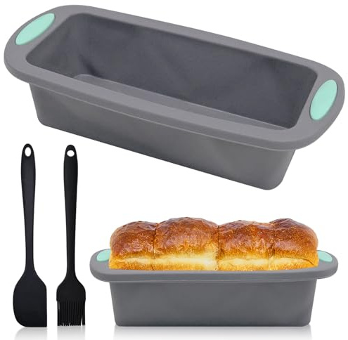 Griwuut Molde para pan de silicona, 1 cepillo + 1 espátula, juego de moldes para panes, molde para panes y pasteles