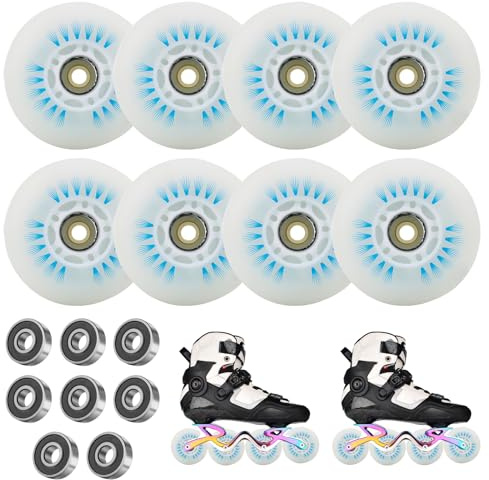 PORFOYO Lot De 8 Roues De Rollers En Ligne 72/76/80 MM, Avec Roulement À Billes, Roue De Roller, Roues Universelles En Polyuréthane Pour Tous Les Types De Patins À Roulettes (72MM)