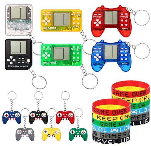 GSrenyu Video Game Party Bag Fillers for Boys Kids 24 PCS Video Game Favors | Gaming Party Birthday Bags with Gamer Keychains Silicone Bracelet for Kids Boys Party Favors Classroom Prizes