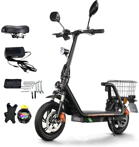 TWOFISH Monopattino Elettrico per Adulti, Scooter Elettrico da 12 Pollici Dotato di Motore da 500 W, Batteria da 48 V 13 Ah, Velocità Massima di 25 km/h, Capacità di Carico di 120 kg (Nero)