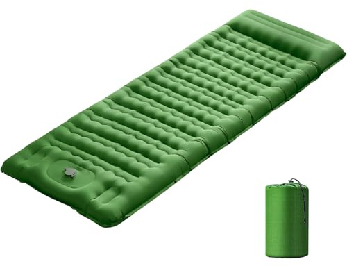 Camping Mattress, 195x67cm Ultra-Light Self Inflating Camping Mat with Pillow ＆ Built-in Foot Pump, Portable Inflatable Sleeping Mat Waterproof Compact 27x16cm for Camping, Hiking and Backpacking