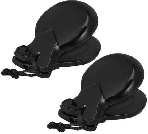 YARNOW 1 Pair Wooden Spanish Castanets Percussion Instruments for Adults, Black Flamenco Dance Finger Castanet, Traditional Hand Musical Instrument for Stage Performance