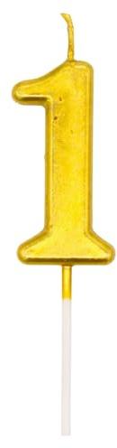 Birthday Number 1 Candle Gold Cake Topper Decorations for 10th 20th 30th 40th 50th Birthday Anniversary Party Supplies Metallic Number Candle Celebration Cake Décor