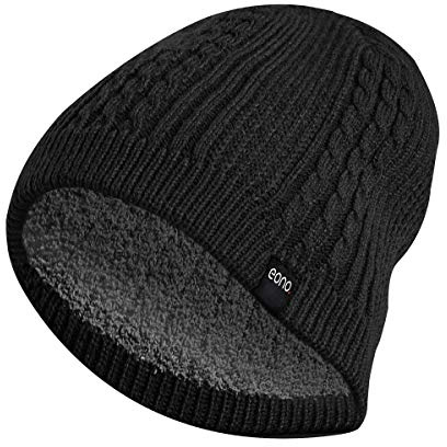 Eono Beanies Hat for Men Women Unisex Winter Cuffed Plain Hat Soft Warm Knitted Beanies Cap (Black/Liner)
