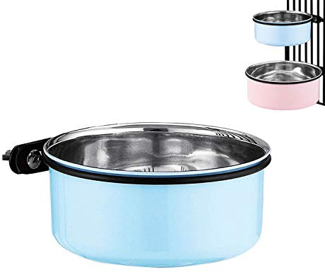 SUOXU Ciotola per acqua per cani e gatti, a forma di cassa, da appendere, in acciaio inox, dispenser d'acqua senza fuoriuscite, per cani di piccola taglia (850 ml/1 pezzo)