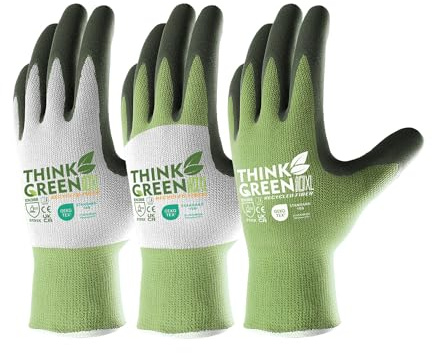 COOLJOB Arbeitshandschuhe, 3 Paar Gartenhandschuhe Damen aus recyceltem Polyester, Arbeits-Handschuhe Herren mit Gummibeschichtung, grün, weiß & grau, Größe 10/XL