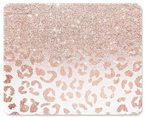 ITNRSIIET Tappetino per Mouse, 26x21cm, Base in Gomma Antiscivolo, Bordi cuciti resistenti, Compatibile con Mouse Ottici, Wireless e Laser, Design Moderno, Stampa leopardo oro rosa