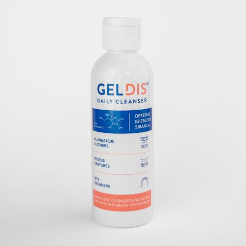 GELDIS® Daily Cleanser - Geldis Gel Detergente Igienizzante per l’igiene quotidiana di Mascherine Trasparenti Apparecchi Ortodontici Protesi Dentarie e Bite (100 ml 1 pezzo)