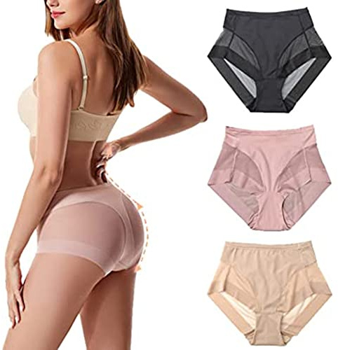 LYAART Calzoncillos moldeadores sin Costuras de Seda Helada de Cintura Alta, Bragas cómodas de Seda Helada, Bragas con Control de Barriga para Levantamiento de Cadera para Mujer (M,A+3 Pieces)
