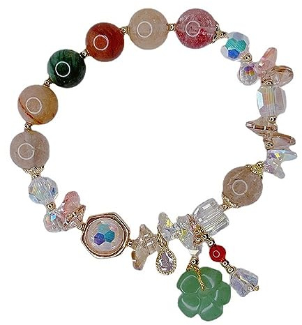 Bracciale Perle,Braccialetti Con Perline Di Cristallo Colorato Naturale, Braccialetti Con Ciondolo Fiore Di Giada Avventurina Verde, Braccialetto Di Cristallo Elastico Gioielli Di Cristallo Reiki Pe