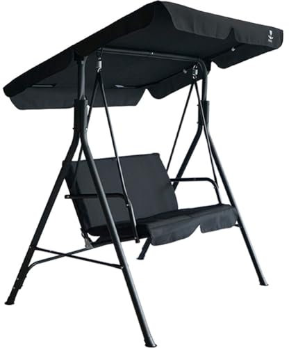 BIXENTE 2-Sitzer Garten Hollywoodschaukel - Ergonomisches Design, stabile Metallkonstruktion, verstellbares Dach, praktischer Sonnenschutz (Schwarz)
