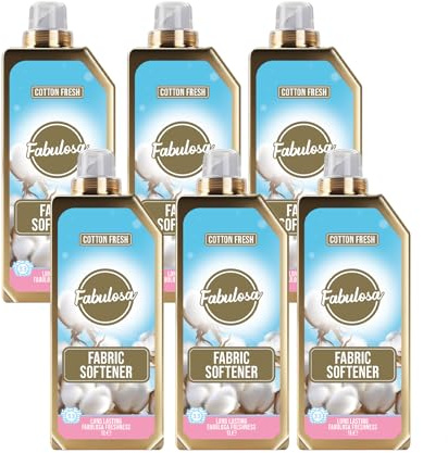 Assouplissant textile parfumé Fabulosa, assouplissant et désodorisant pour le linge, parfum longue durée, entretien des tissus,198 lavages, lot de 6 unités, Cotton Fresh