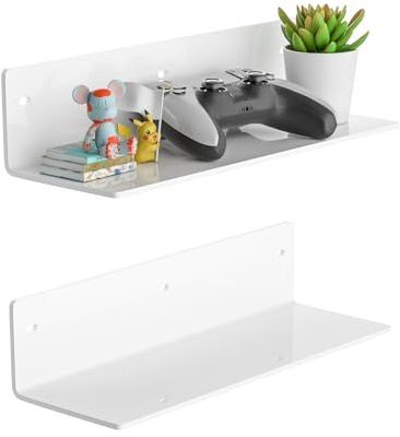 Sezanrpt Juego de 2 estantes de pared acrílicos blancos de 30 cm, para plantas, altavoces, cámara, artículos de tocador, tarros de especias, café, velas, zapatos para 2 unidades