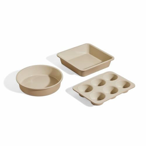 Our Place Wonder Oven Baker’s Kit – 3-Piece Toxin-Free Ceramic Nonstick Bakeware Set (20cm Round, 20cm Square, 6-Cup Muffin Pan) - Oven-Safe up to 232°C - Steam