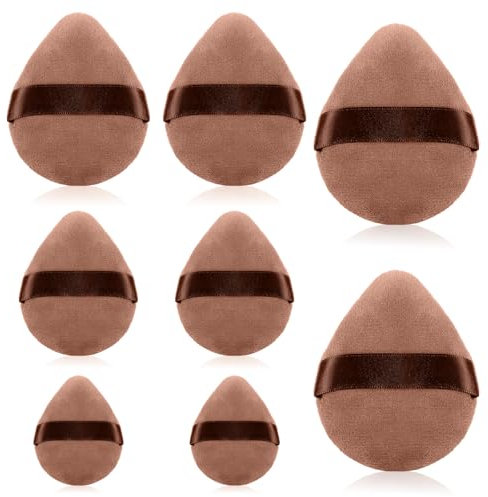 8 Pieces Powder Puff Set Face Soft Triangle Makeup Puff Soft Plush Setting Powder Puff Beauty Blender Sponge Beauty Makeup Tools for Dry&wet Makeup Concealer Loose Body Powder Foundation-Brown,4 Sizes