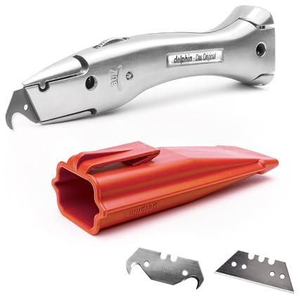 Delphin®-03 Teppichmesser | 1 Hakenklinge | 1 Trapezklinge | Kunststoffköcher