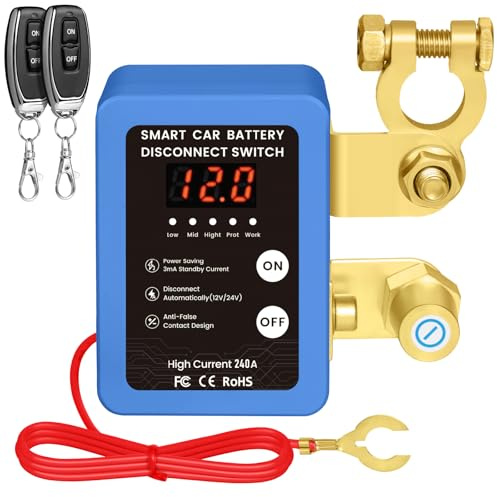 Disjoncteur de batterie télécommandé sans fil - 12 V - 240 A - Interrupteur d'arrêt automatique - Coupe circuit batterie pour voiture, camping-car, ATV, camion, bateau (Avec affichage LED)