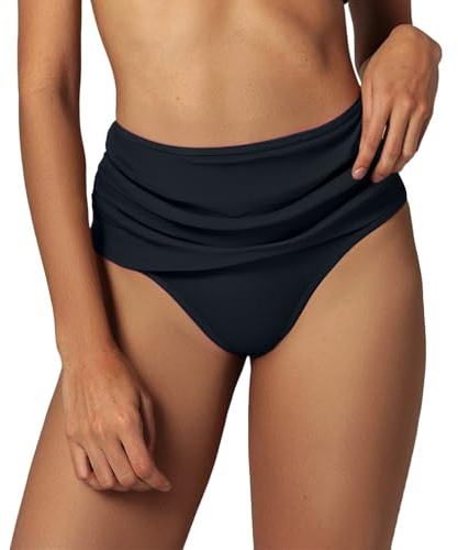 Generico Slip Costume Mestruale Donna Vita Alta Mare Slip Bikini Contenitivo Taglie Forti Arricciato Piscina Pantaloncini da Bagno Tinta Unita Spiaggia Bikini Pantaloni Estate Sportivo (Nero, XL)