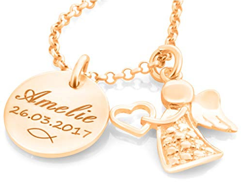 Taufkette roségold mit Gravur Mädchen Namenskette Taufe Geschenk Geburt Kette Babyschmuck mit Namen christlicher Fisch Schmuck zur Taufe | HANDMADE IN GERMANY