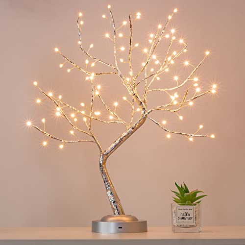 FUCHSUN 90 LED Bonsai Tree Light, Tabletop Artificial Tree Lamp for Bedroom Living Room Christmas Home Decor, Battery/USB Operated (Warm White Glow)