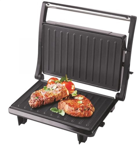 Grunkel - Grill sandwichera plancha eléctrica con placas antiadherente - GRL-12 MINI- Sistema abatible adaptable y apertura 180º. Valida como Sandwichera e ideal para panini – Acero inoxidable (800W)
