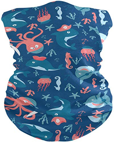 visesunny Seamless Bandana Neck Gaiter Shark Octopus Cartoon Animal Headband Headwear Sports Tube UV Scarf for Workout Yoga Running Hiking Riding