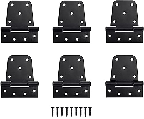Home Master Hardware 3-1/2 inch Heavy Duty T Hinge Gate Hinges Steel Black Finish with Screws 6-Pack (Black)