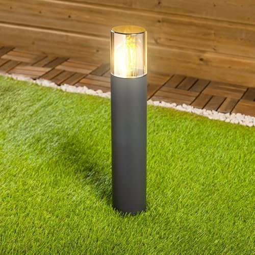 CGC Lighting Outdoor Post Bollard Light Dark Grey Weatherproof Medium Short Modern Outside Garden Patio Driveway Path Door Terrace Smoked Smoky Smoke Diffuser (Dark Grey Medium Post Light)