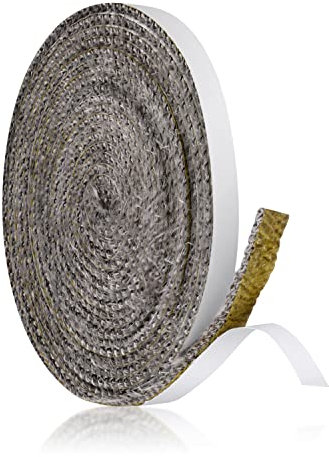 Savita Joint d'Étanchéité en Fibre de Verre, 4m de Long 10x3mm Autocollant Ruban d'Étanchéité pour Cheminée Joint Tressé pour Insert et Poêle pour Cheminées Porte de Poêle à Bois (Gris)