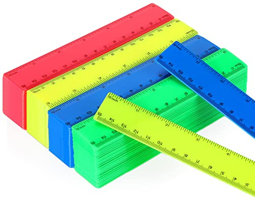Zonon 100 Pcs 6 Inch Rulers Bulk Plastic Flexible Small Straight Rulers with Inches and Centimeters First Day of School Gift for Students Back to School Office Supplies(Bright Color, Opaque)