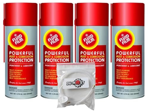 Fluid Film Rust & Corrosion Protection Aerosol Spray with a DU-Most 24 Extension Hose & Nozzle, Metal Surface Penetrant & Lubricant for Marine/Automotive/Industrial/Home, 11.75 Oz (Pack of 4)