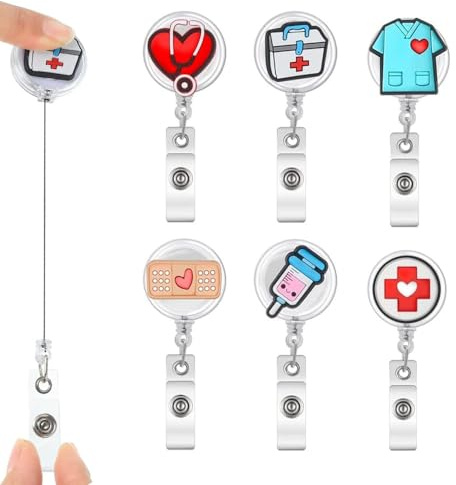 Nurse Badge Reels, 6PCS Medical ID Badge Holder Retractable Nursing ID Badge Reels Cute Lanyard Clip for Nurses Doctor Medical Studen Work Gifts
