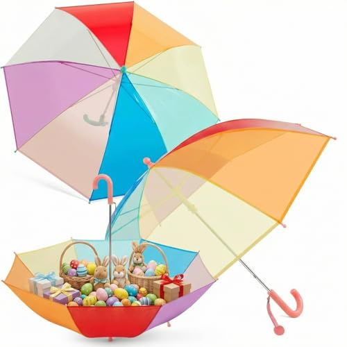 Fabbay 2 Pcs Kids Clear Bubble Umbrella with Easy Grip Curved Handle Transparent Bubble Umbrella for Toddler Girls(Vibrant)