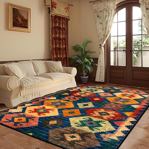 TYJDTYR Rugs Living Room Large 140x200cm, Fashionable Modern Multicolor Rhombus Geometric Splicing, Low Pile, Soft Touch, Non Slip, Washable Rug for Bedroom, Fireplaces, Office, Floor Carpet.