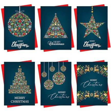 Christmas Cards 2025 30 Pack Xmas Cards Multipack Assortment of Luxury Designs Gold Christmas Tree Star Bauble Style Xmas Cards