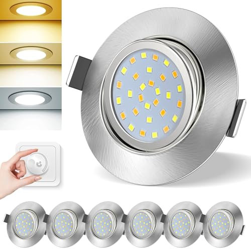 Asstikoo LED Einbaustrahler 230V,7W 950LM Dimmbar Deckenspots Flach Einbauleuchten 30° Schwenkbar Spots Warmweiß 3000K Neutralweiß 4500K Kaltweiß 6000K für Badezimmer Küche Wohnzimmer 6er