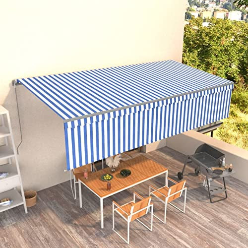 ShGaxin Toldo Manual retráctil con persiana, Toldos Exterior, Toldo De Terraza, Toldo Enrollable Exterior, Toldos Verticales, Toldos para Patio, 6x3 m Azul y Blanco