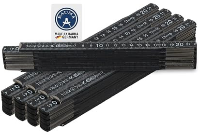 BAUMA® Lot de 5 Mètres pliants noirs de 2 mètres - Robuste et précis pour des mesures polyvalentes - Mètre pliant en bois de bouleau avec graduation duplex - Fabriqué en Allemagne