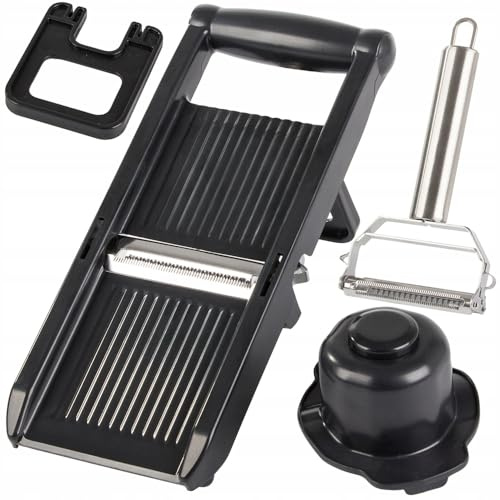 Juego de Pelador y Cortador de Verduras y Frutas Manual | Utensilio de Cocina Multifuncional | Utilidad de Pelador de Acero Inoxidable con Tabla de soporte de Rebanador de plástico (XL-Set)