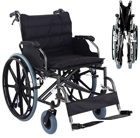 Silla de ruedas bariátrica, portátil, extra ancha, 51 cm, plegable, de acero, autopropulsada, resistente, 20 kg, para ancianos y discapacitados, viajes y
