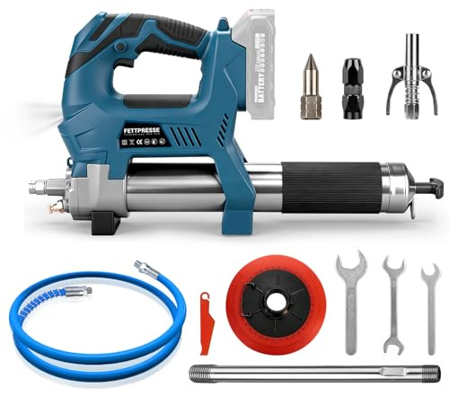 Pistola engrasadora inalámbrica compatible con batería Makita de 18 V, prensa de engrase eléctrica con función de dosificación, incluye manguera de alta presión de 100 cm, 3 boquillas, motor sin