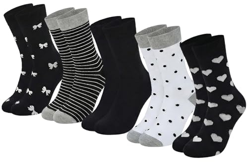 Briyat Calcetines Mujer Algodón Rayas y Lunares | Algodón suave y transpirable, Diseños de rayas y lunares, Caña media, Para diario y deporte