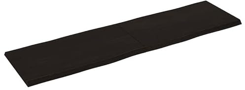 Eleganz Tavolo in legno di quercia massiccio, 180 x 50 x (2-4) cm, con superficie scura, naturale con bordo dell'albero, per cucina, soggiorno o ufficio, durevole ed elegante