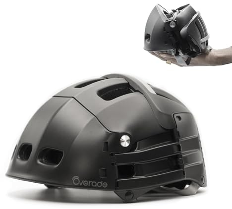Overade Plixi Faltbarer Helm für Fahrräder, Elektroroller, E-Bikes - Volumen durch 3 geteilt - Gleicher Schutz wie EIN klassischer Helm - Schwarz L/XL
